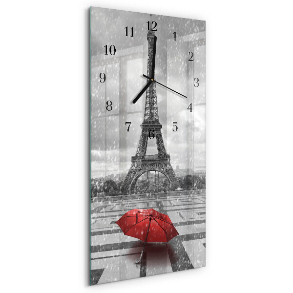 Glass wall clock vertical Eiffel Tower