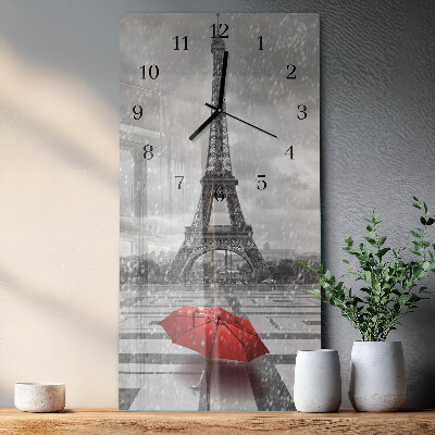 Glass wall clock vertical Eiffel Tower