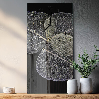 Glass wall clock vertical Plant leaves