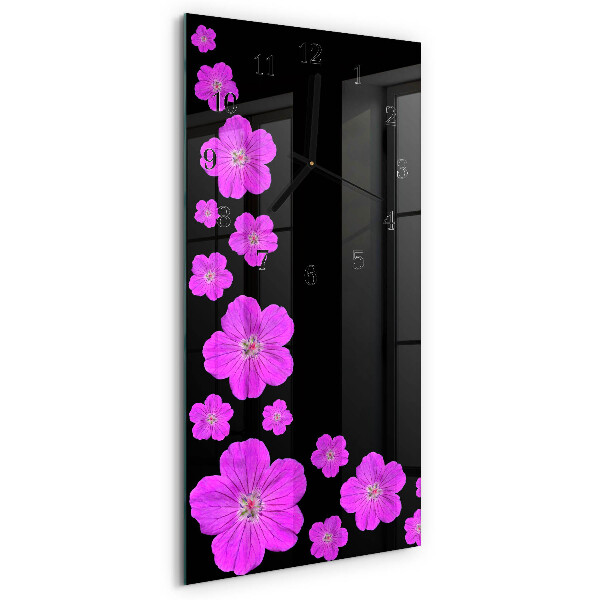 Glass wall clock vertical Flowers