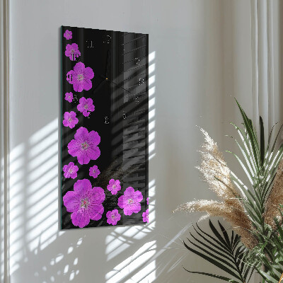 Glass wall clock vertical Flowers