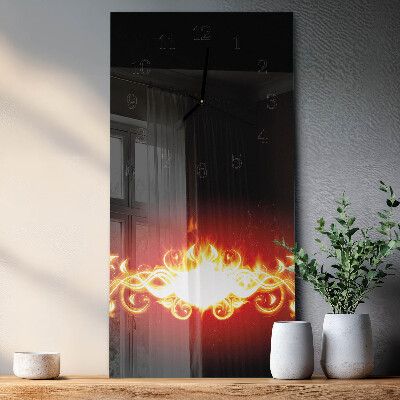 Glass clock vertical Fire flower