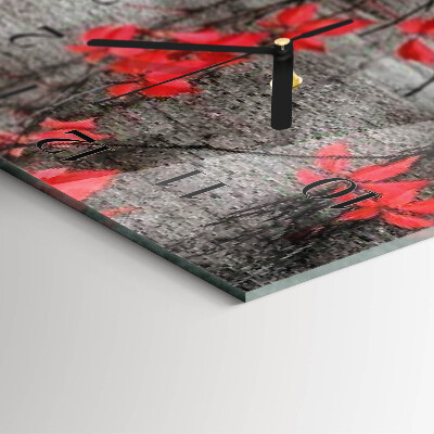 Glass wall clock vertical Flowers