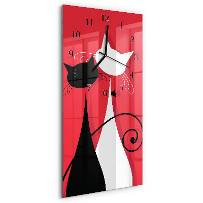 Glass wall clock vertical Cats