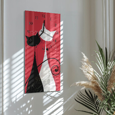 Glass wall clock vertical Cats