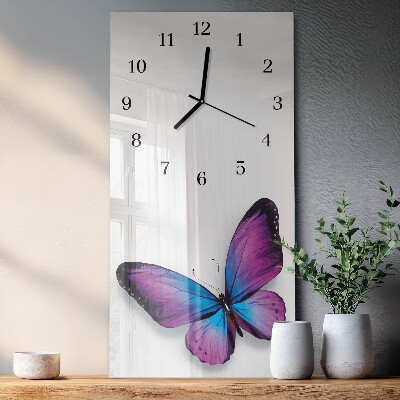 Glass clock vertical Butterflies