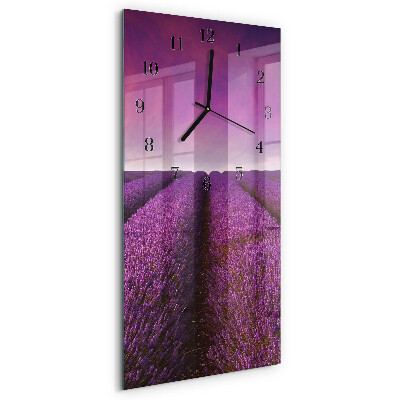 Glass wall clock vertical Lavender field
