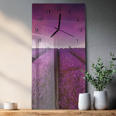 Glass wall clock vertical Lavender field