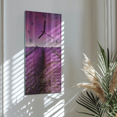 Glass wall clock vertical Lavender field