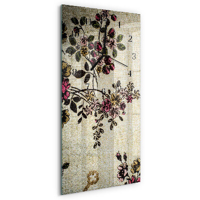 Glass clock vertical Floral pattern