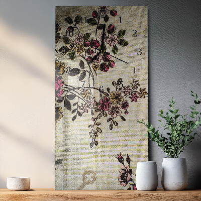 Glass clock vertical Floral pattern