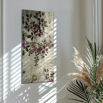 Glass clock vertical Floral pattern