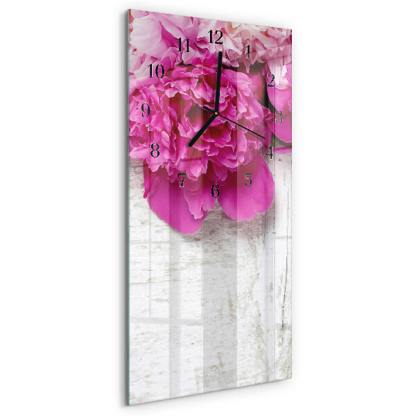Glass clock vertical Peony