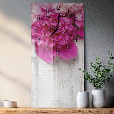 Glass clock vertical Peony
