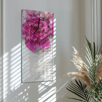Glass clock vertical Peony