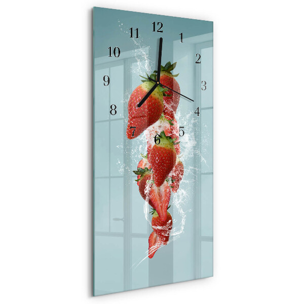 Glass wall clock vertical Strawberry
