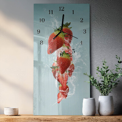 Glass wall clock vertical Strawberry