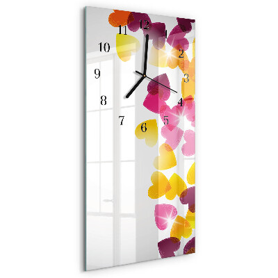 Glass clock vertical Colorful hearts