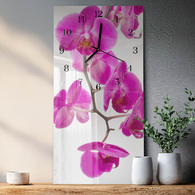 Glass wall clock vertical Orchids