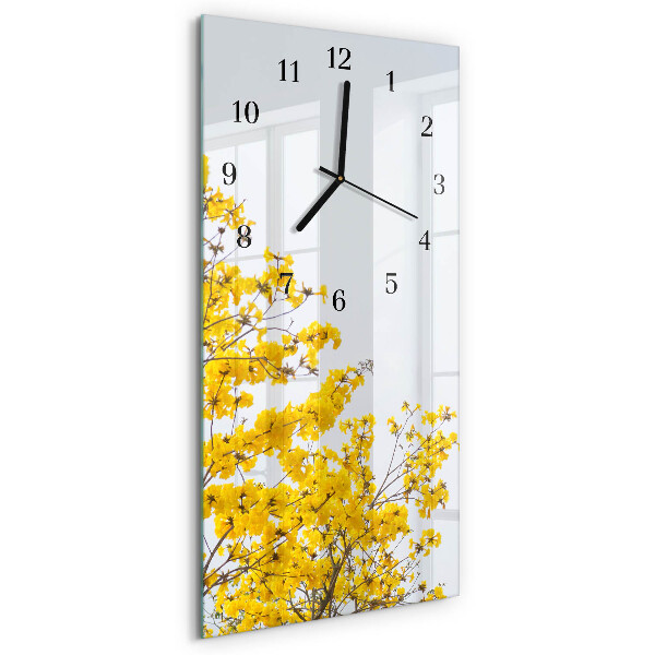 Glass wall clock vertical Flowering tree