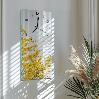Glass wall clock vertical Flowering tree