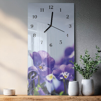 Glass clock vertical Flowers