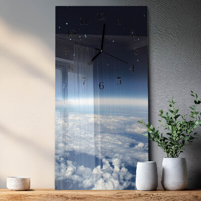 Glass wall clock vertical Earth's Universe