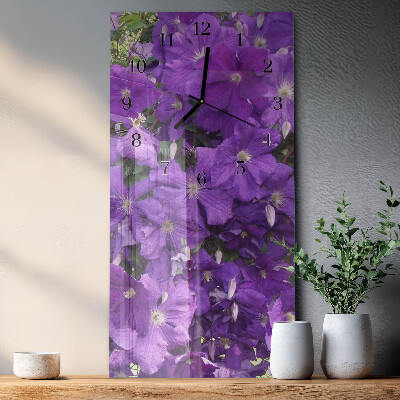 Glass wall clock vertical Primroses