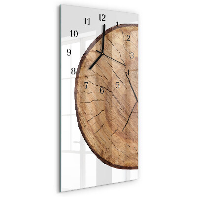 Glass wall clock vertical Wooden beams