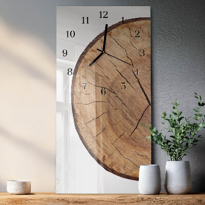Glass wall clock vertical Wooden beams