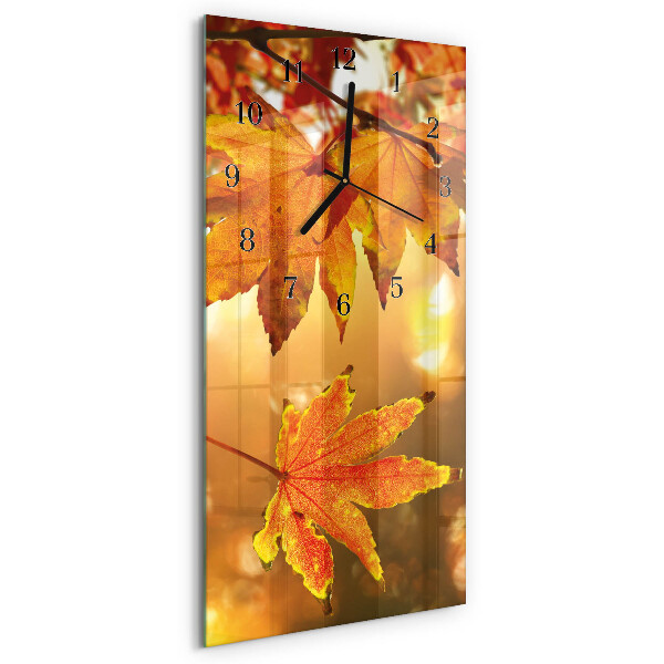 Glass wall clock vertical Leaves