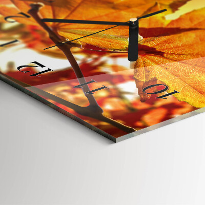 Glass wall clock vertical Leaves