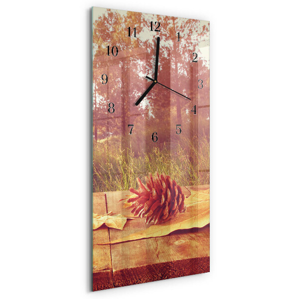 Glass wall clock vertical Pine cones