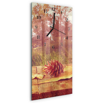 Glass wall clock vertical Pine cones