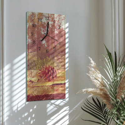 Glass wall clock vertical Pine cones