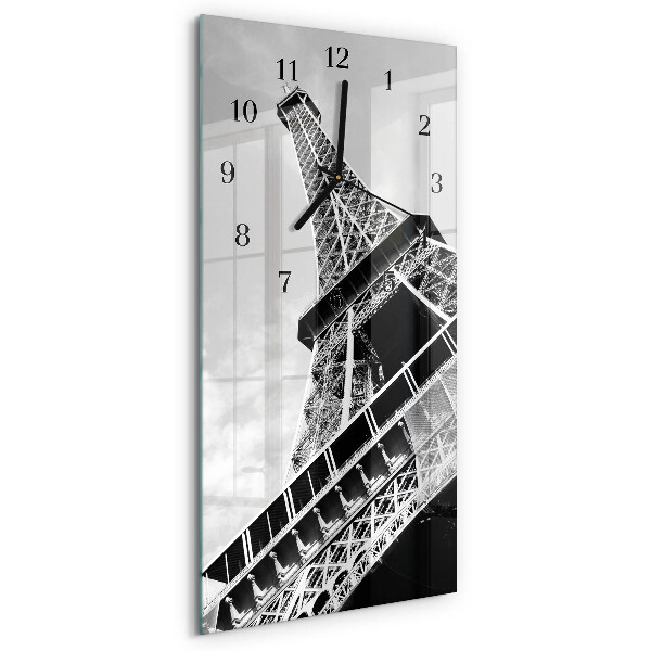 Glass wall clock vertical Eiffel Tower