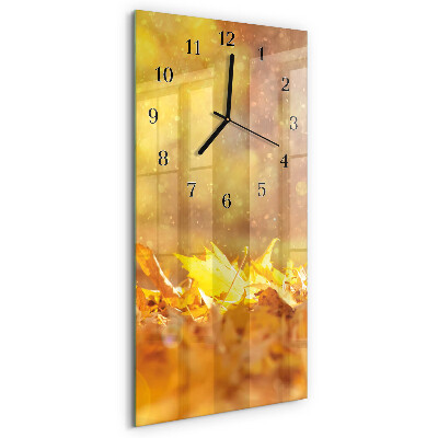 Glass wall clock vertical Leaves