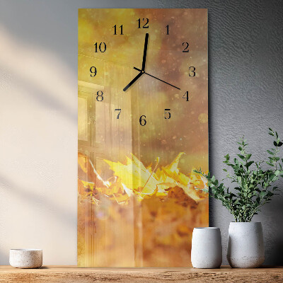 Glass wall clock vertical Leaves