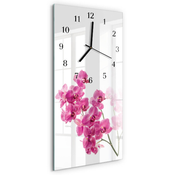 Glass wall clock vertical Orchids