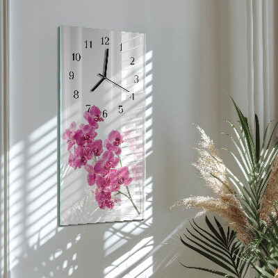 Glass wall clock vertical Orchids