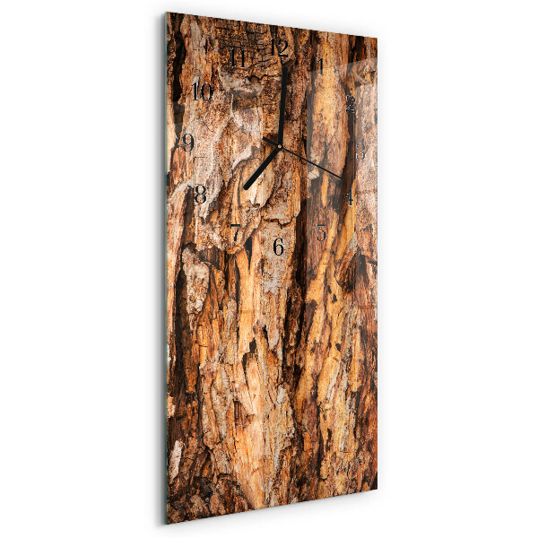 Glass clock vertical Tree bark