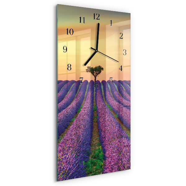 Glass wall clock vertical Lavender field