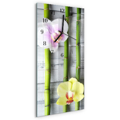 Glass wall clock vertical Orchid bamboo