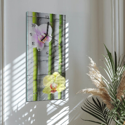 Glass wall clock vertical Orchid bamboo