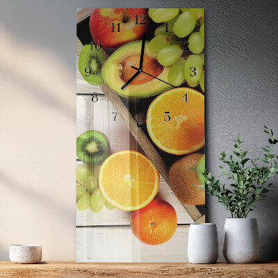 Glass wall clock vertical Fruit