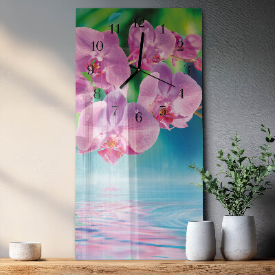Modern vertical wall clock Orchids