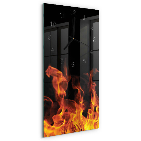 Glass wall clock vertical Fire
