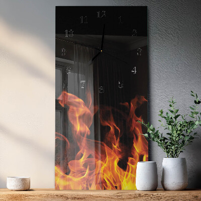 Glass wall clock vertical Fire