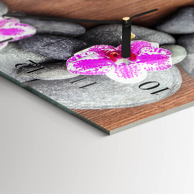Glass wall clock vertical Orchid stones