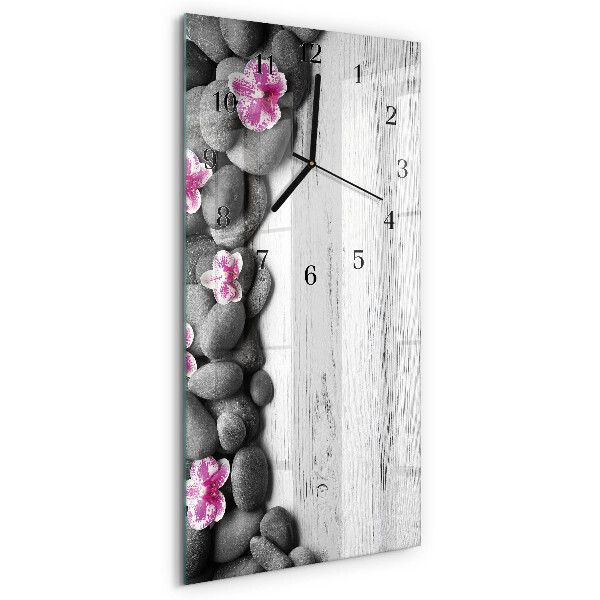 Vertical rectangular wall clock Orchid stones